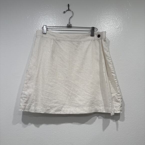 Onia White Linen Wrap Skirt Women’s Size Large Short One Button Coastal Boho - Picture 1 of 7